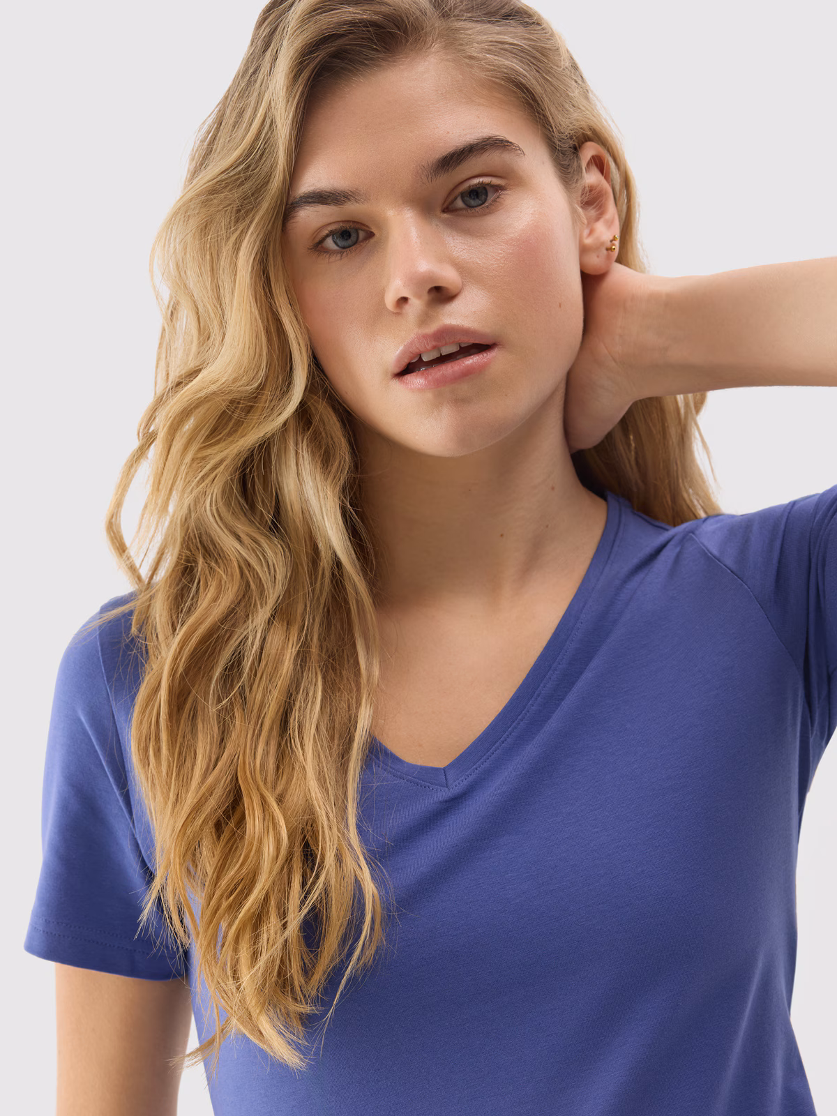 T-shirt gładki z bawełną organiczną damski - granatowy