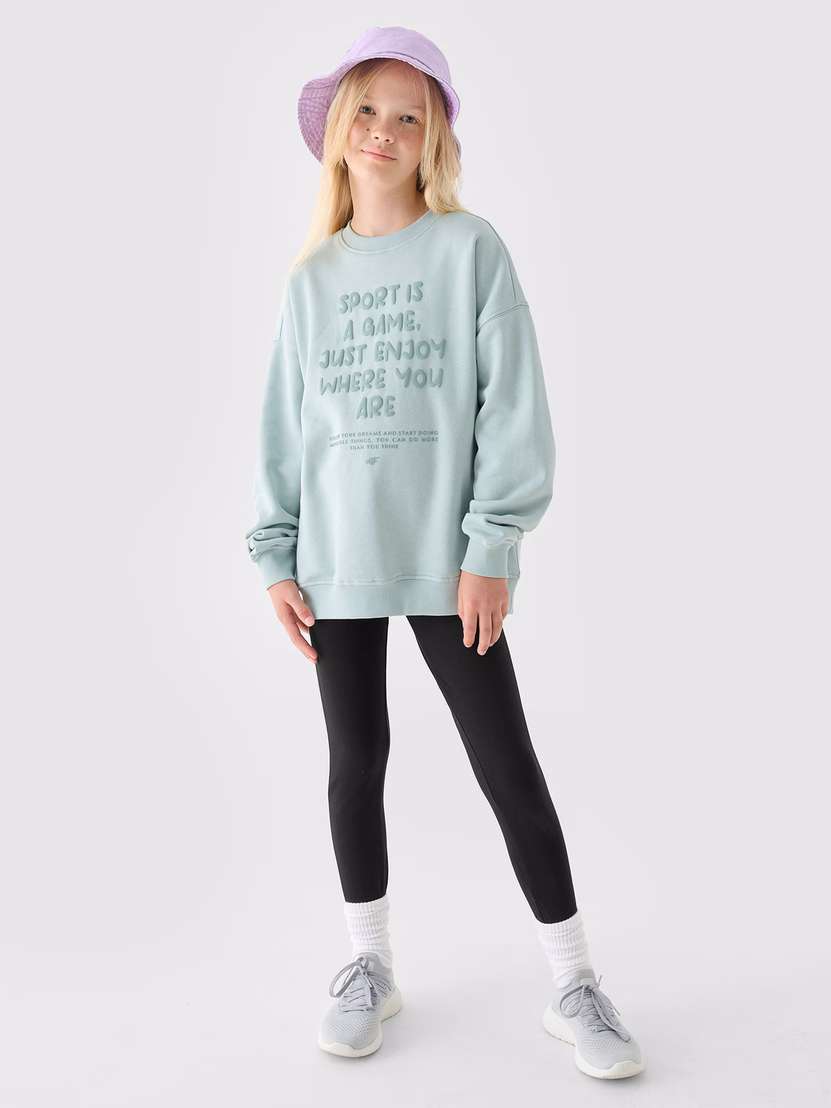 Bluza dresowa nierozpinana bez kaptura dziewczęca - turkusowa