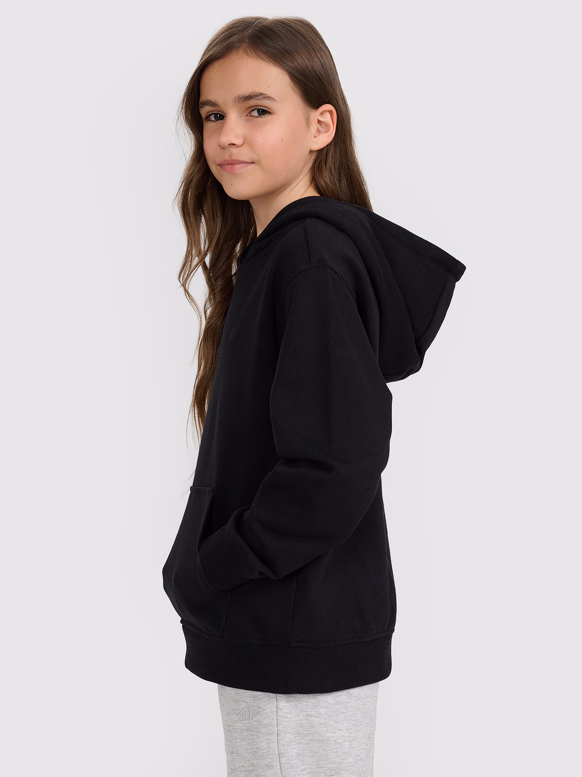 Bluza dresowa nierozpinana z kapturem dziewczęca - szara