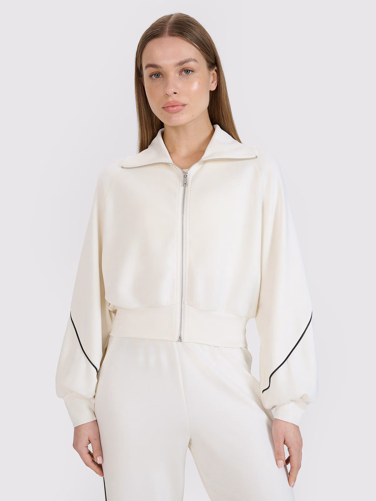 Bluza dresowa rozpinana bez kaptura damska 4F x Anna Lewandowska - biała