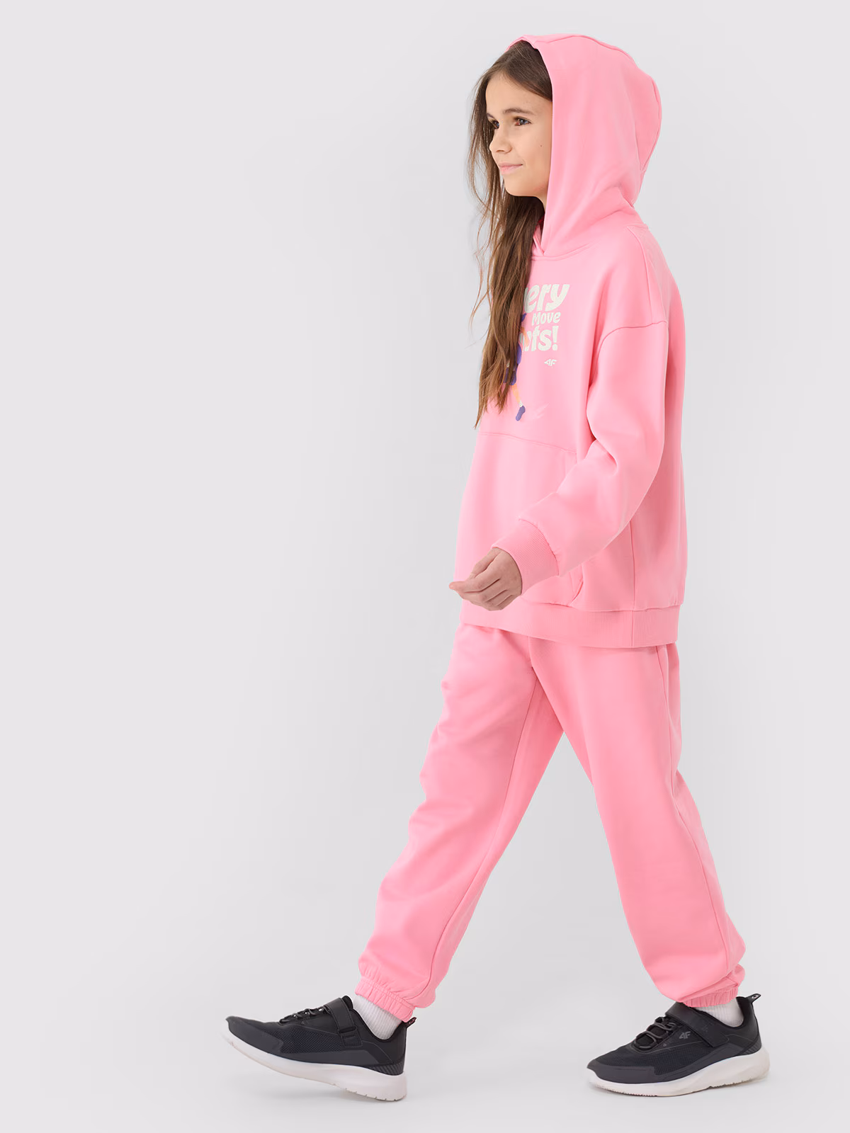 Bluza dresowa nierozpinana z kapturem dziewczęca - różowa