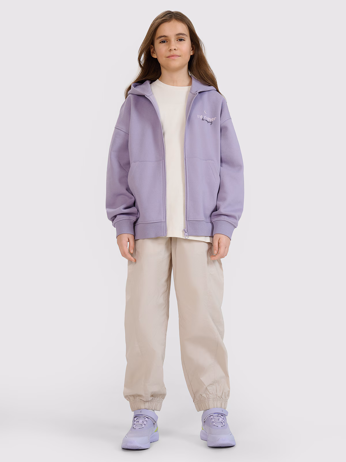 Spodnie casual joggery z szerokimi nogawkami dziewczęce - beżowe