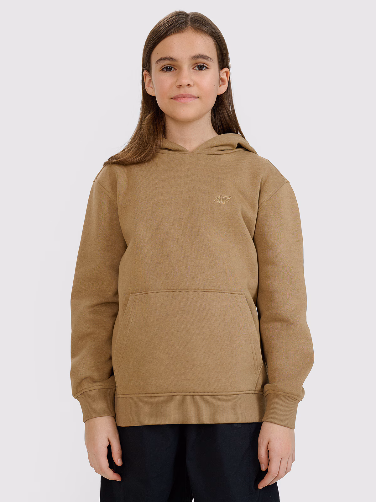 Bluza dresowa nierozpinana z kapturem dziewczęca - beżowa