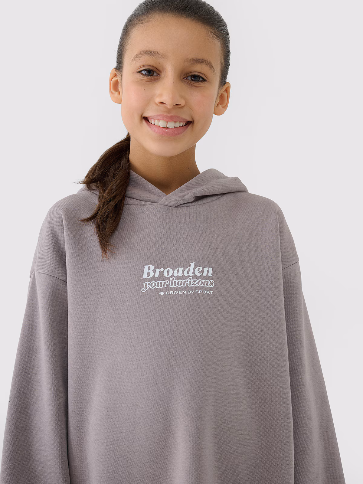 Bluza dresowa nierozpinana z kapturem dziewczęca - beżowa