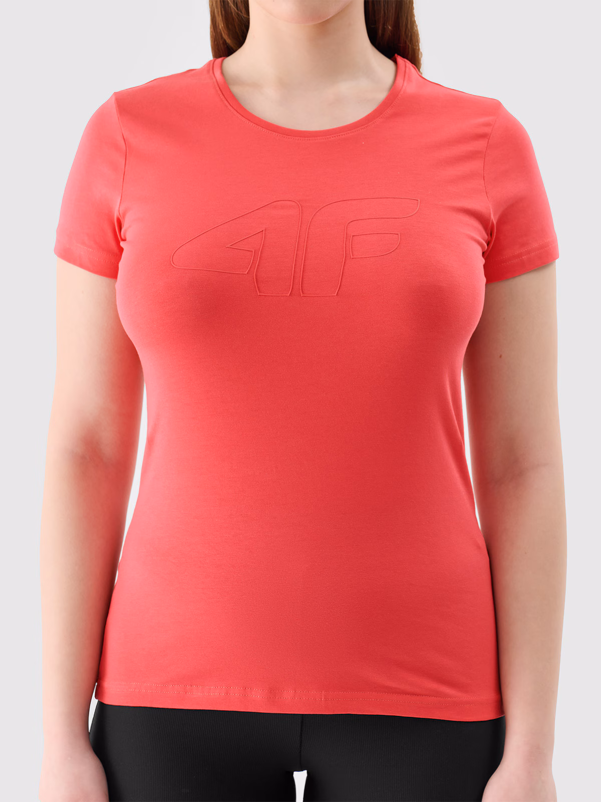 T-shirt slim z nadrukiem damski - niebieski