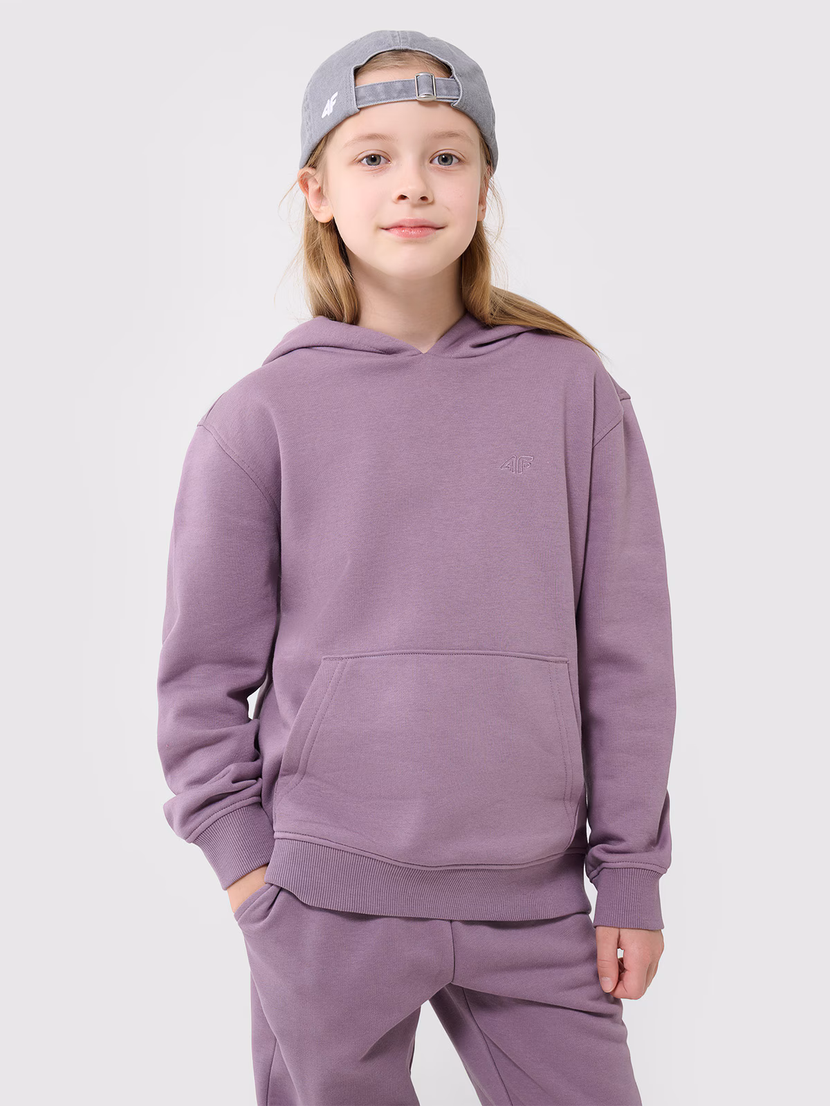 Bluza dresowa nierozpinana z kapturem dziewczęca - beżowa