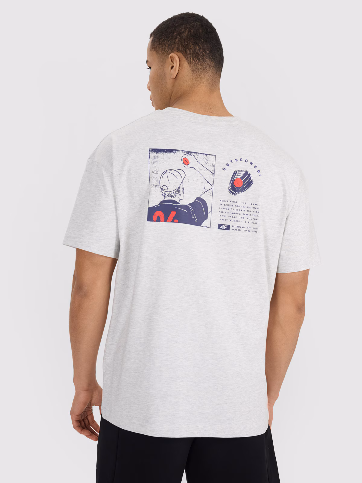 T-shirt oversize z nadrukiem męski - szary