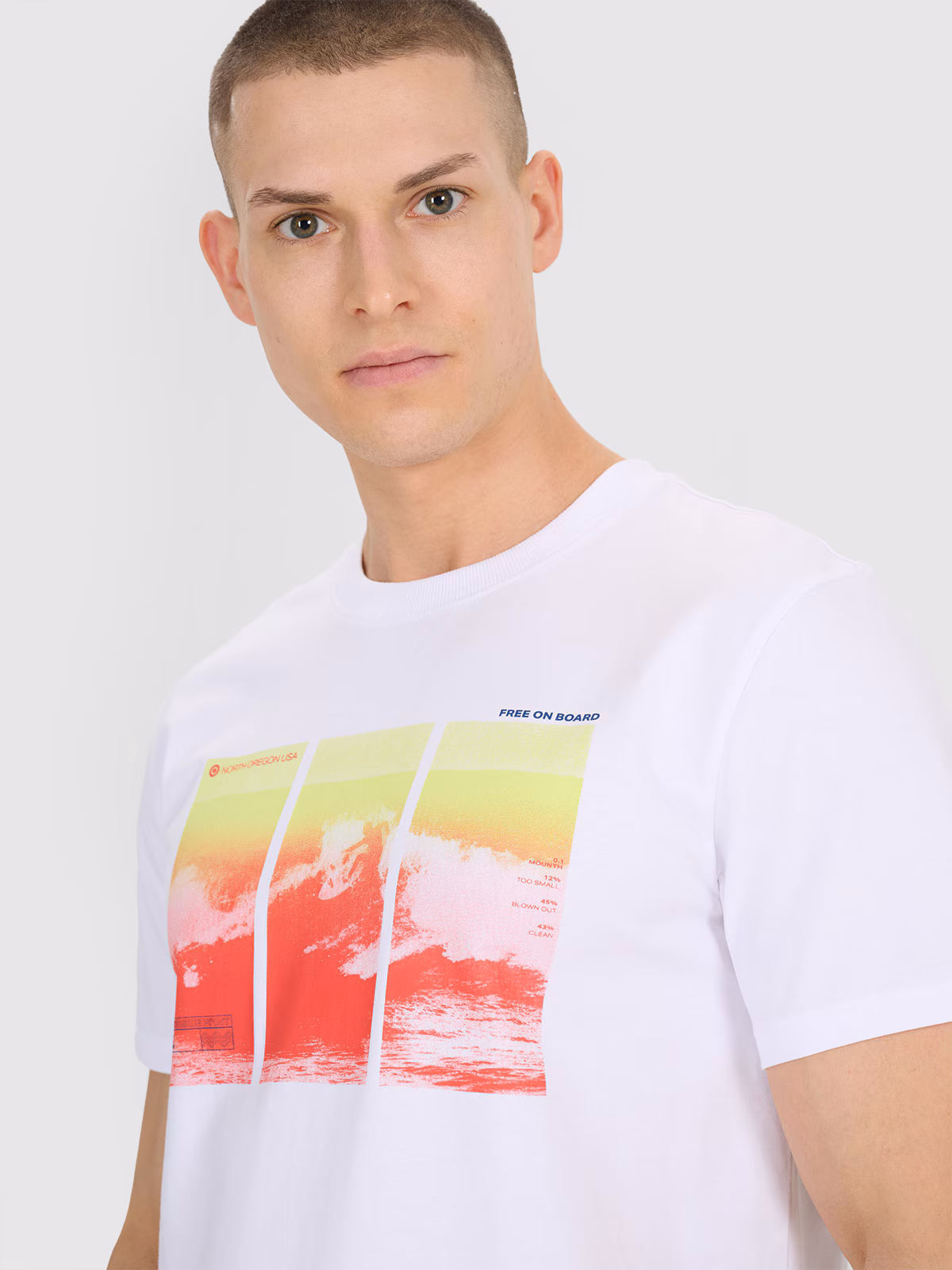 T-shirt regular z nadrukiem męski - turkusowy