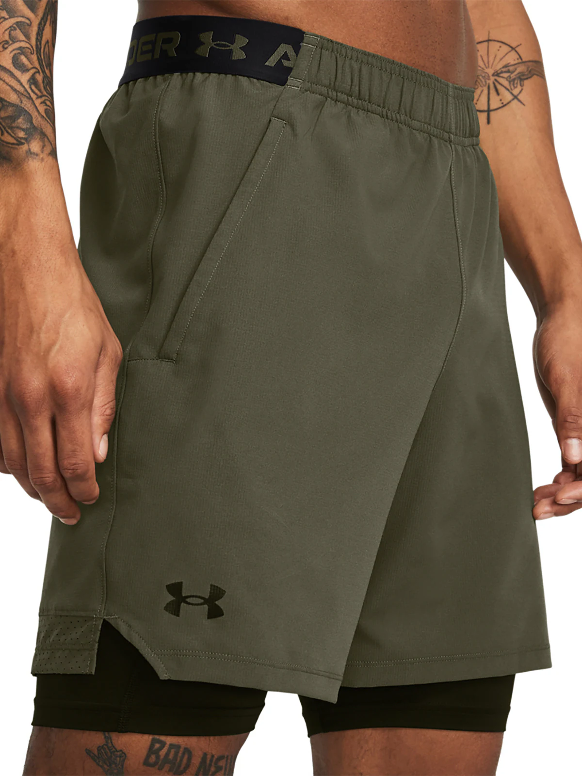 Spodenki treningowe męskie Under Armour UA Vanish Woven 2in1 Shorts - oliwkowe/khaki