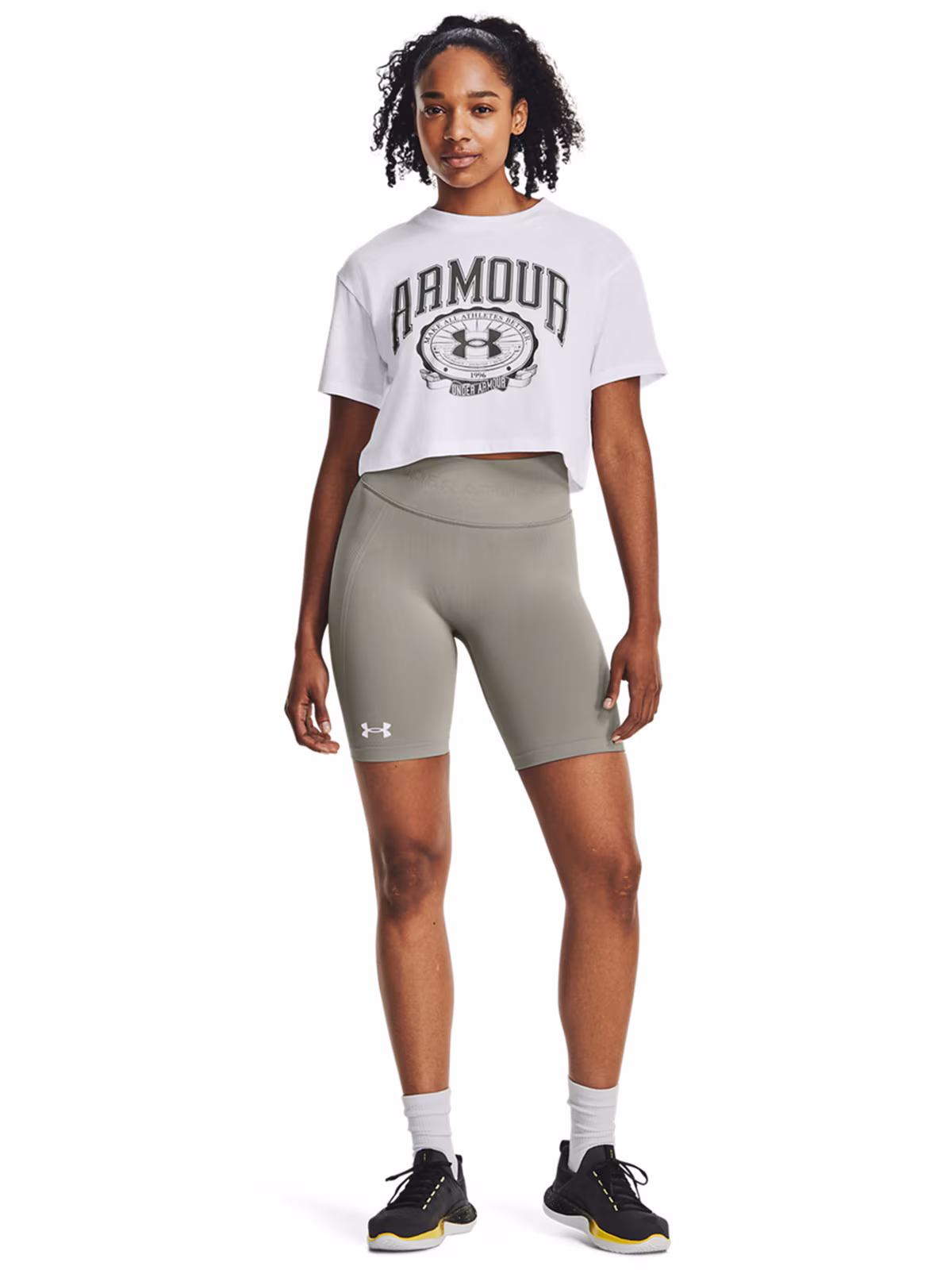 T-shirt damski Under Armour UA COLLEGIATE CREST CROP SS - biały