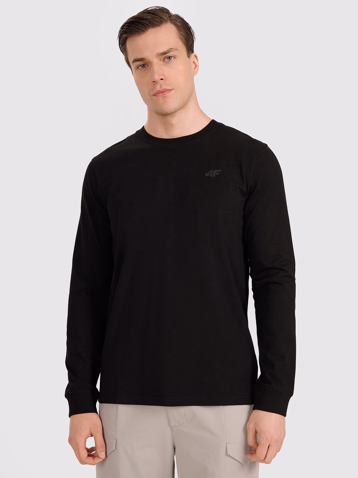 Longsleeve regular gładki męski - czarny