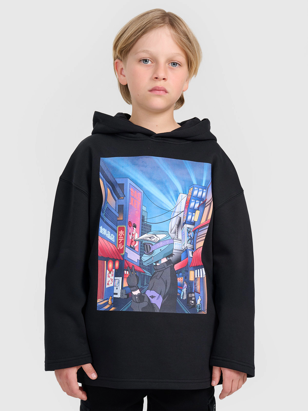 Bluza dresowa nierozpinana z kapturem chłopięca - czarna