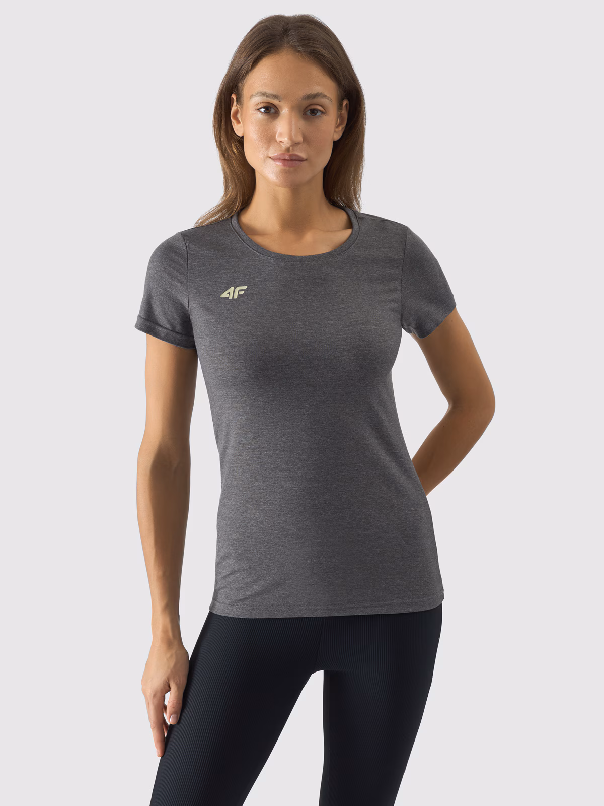 T-shirt regular gładki damski - średni szary