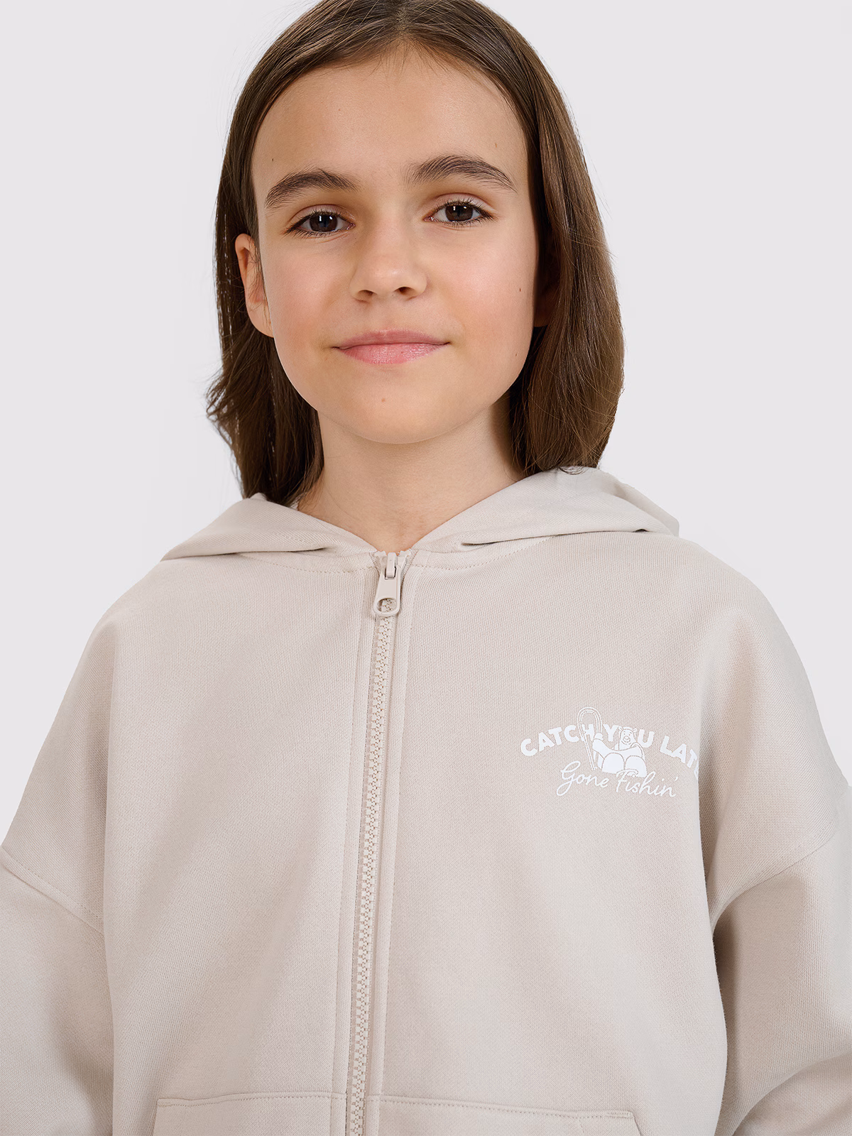 Bluza dresowa rozpinana z kapturem dziewczęca - beżowa