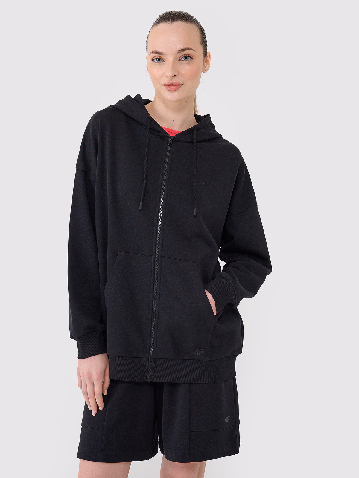 Bluza dresowa rozpinana z kapturem damska - czarna