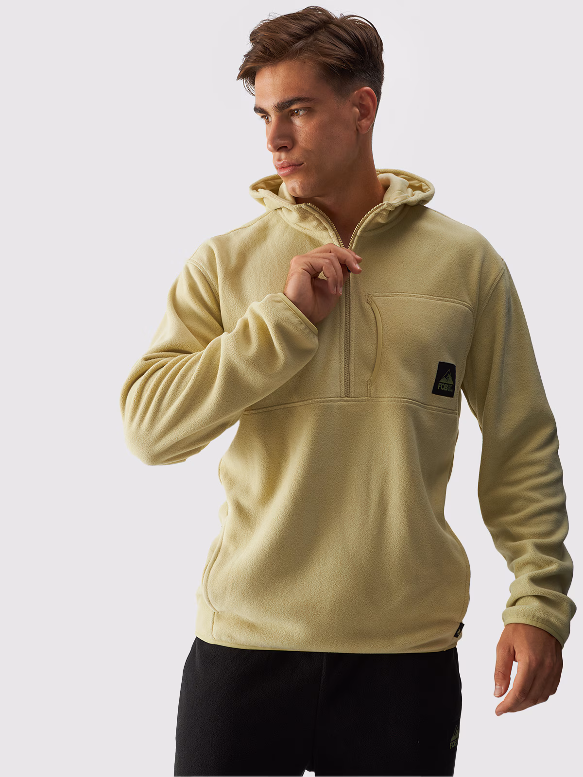 Polar z kapturem oversize męski - oliwkowy/khaki