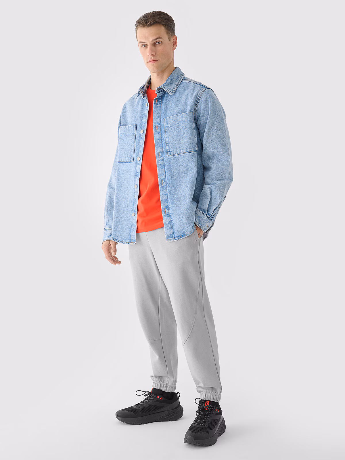 T-shirt regular gładki męski - pomarańczowy