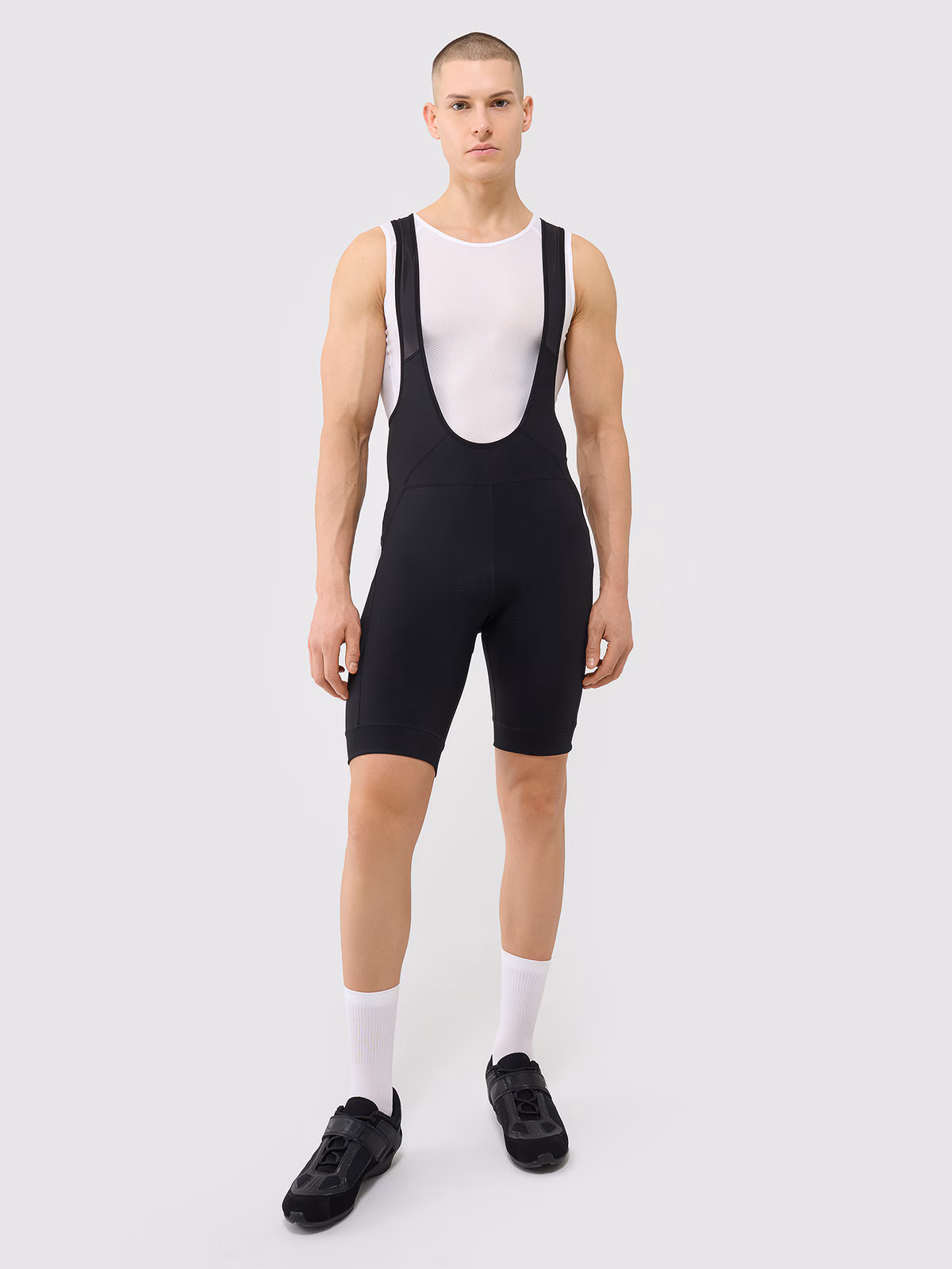 Legginsy krótkie rowerowe z żelowo-piankową wkładką i szelkami męskie - czarne