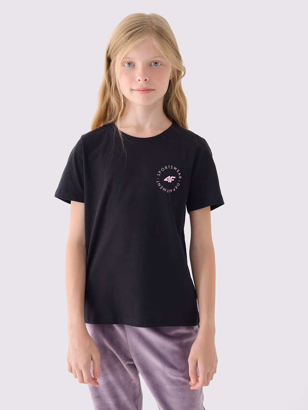 T-shirt gładki dziewczęcy - czarny