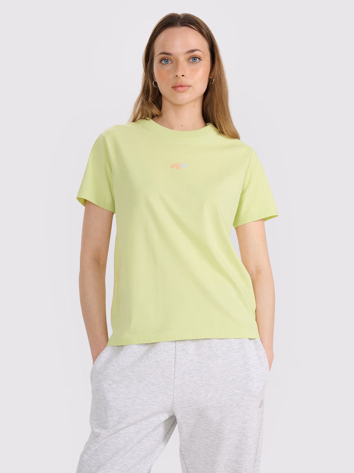 T-shirt oversize z nadrukiem damski - żółty