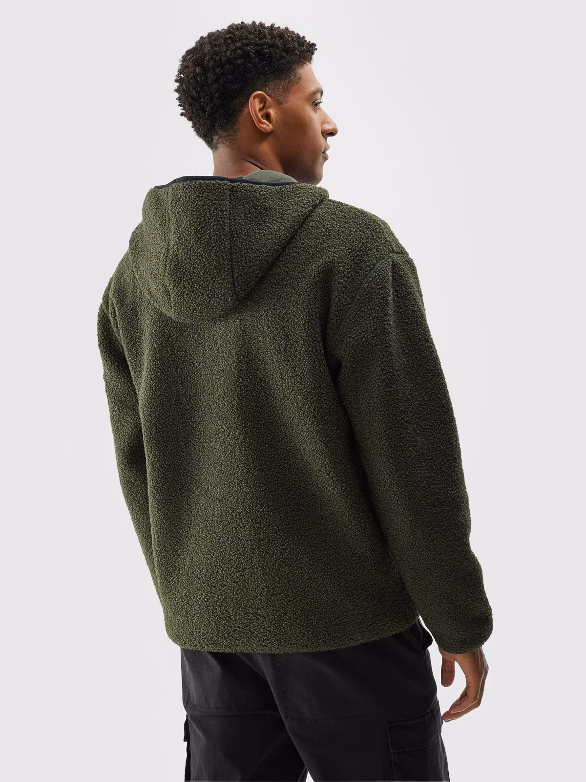 Polar sherpa z kapturem regular męski - oliwkowy/khaki