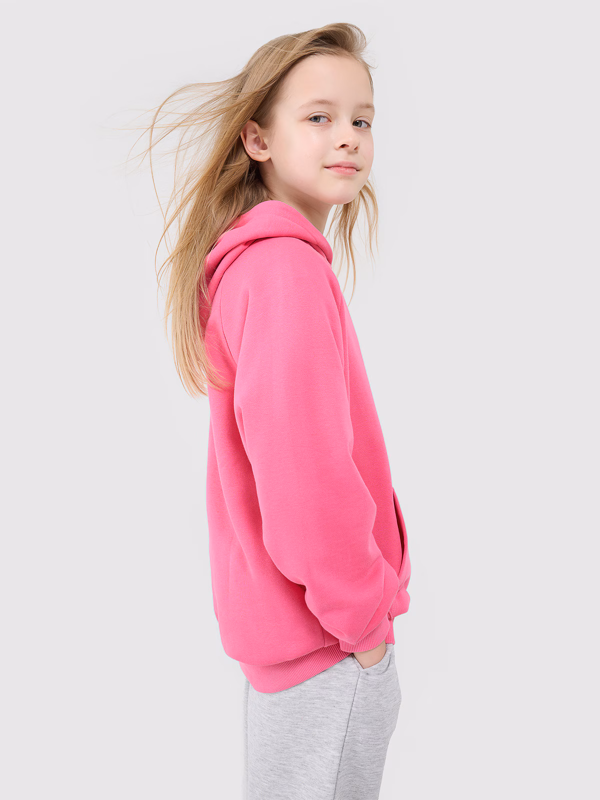 Bluza dresowa nierozpinana z kapturem dziewczęca - miętowa