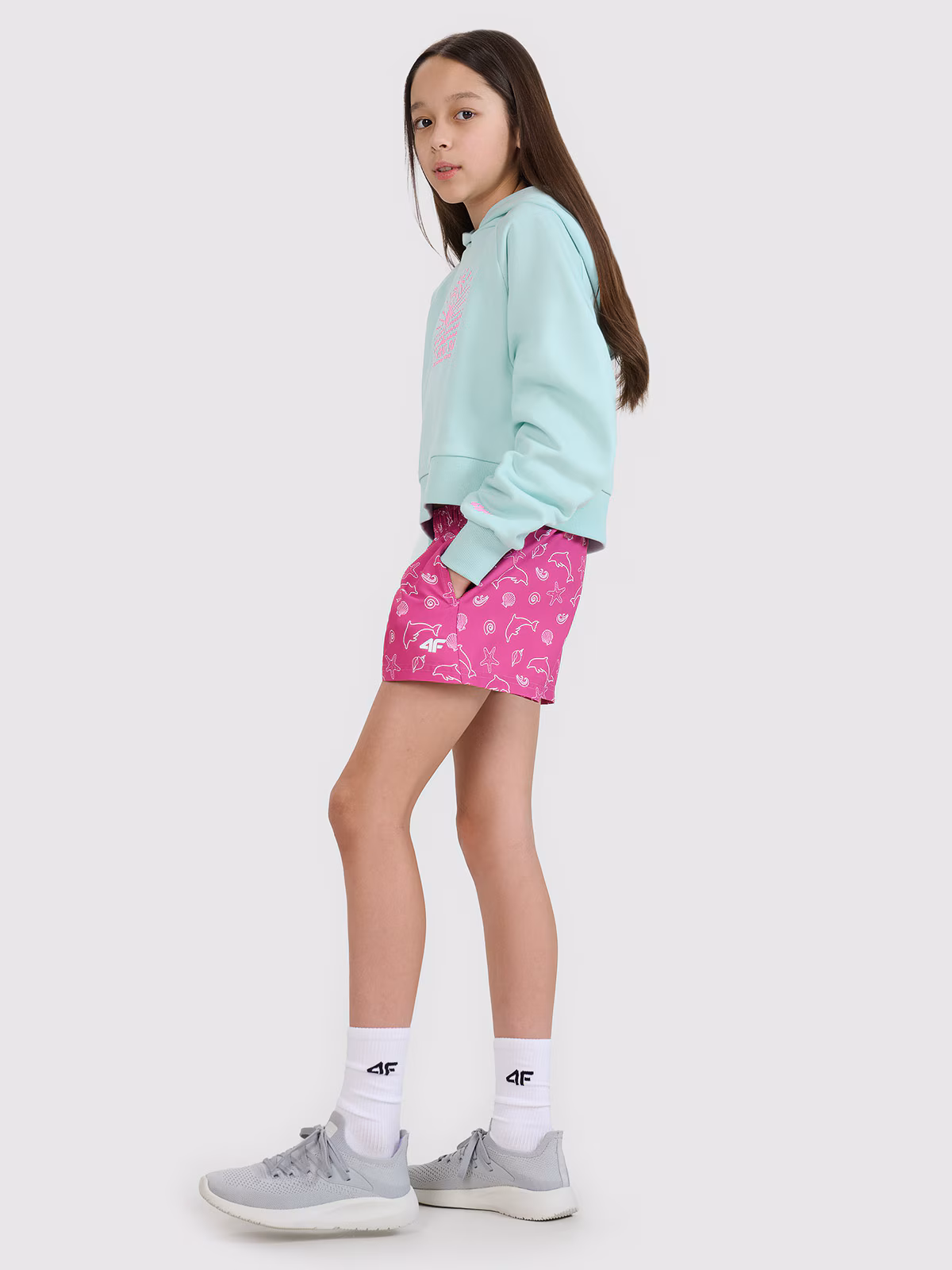 Bluza dresowa nierozpinana z kapturem dziewczęca - żółta