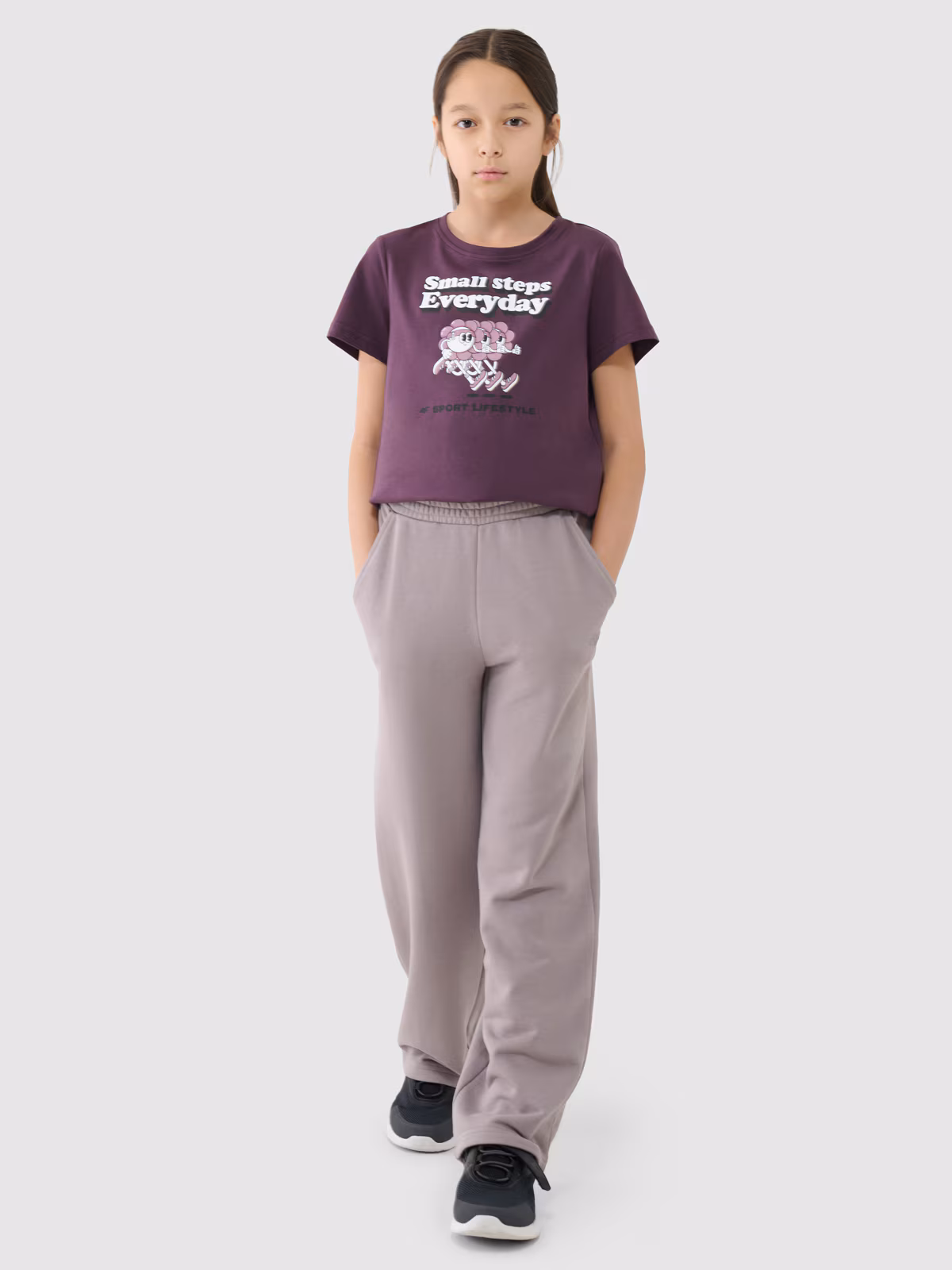 Spodnie dresowe z szerokimi nogawkami dziewczęce - beżowe