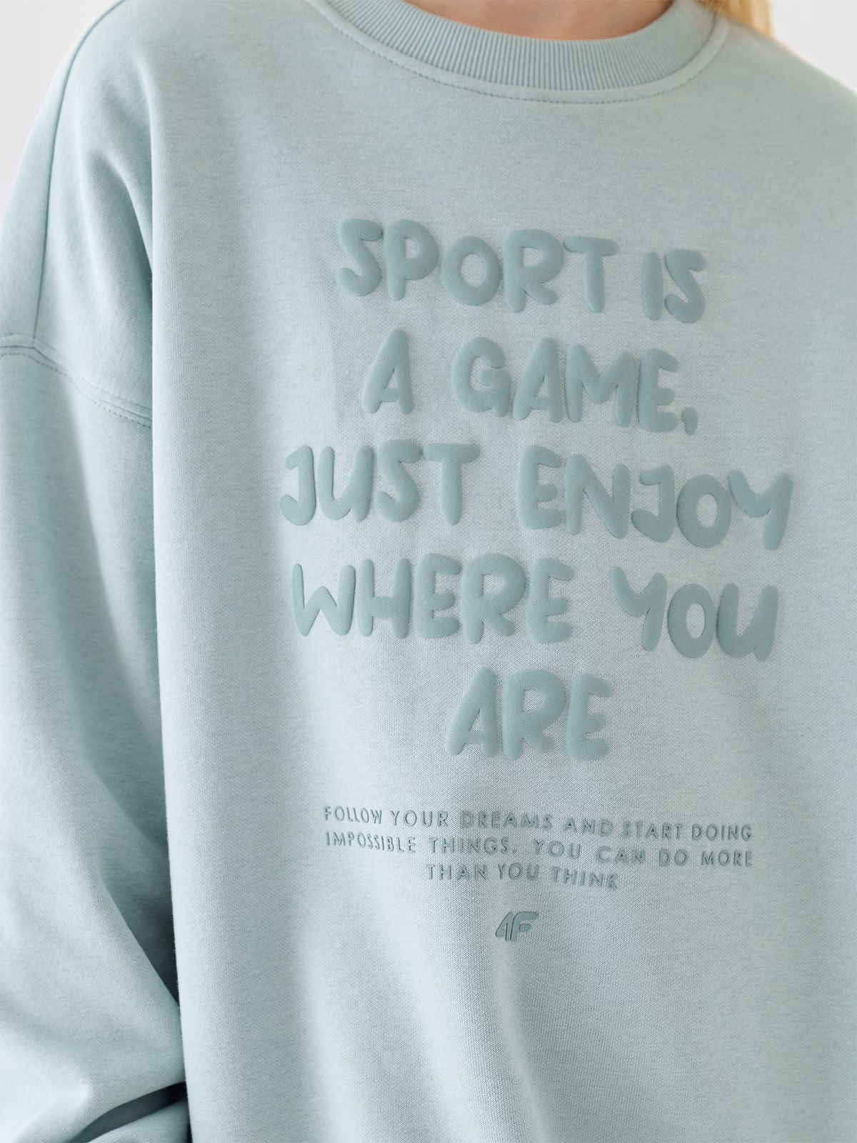 Bluza dresowa nierozpinana bez kaptura dziewczęca - turkusowa