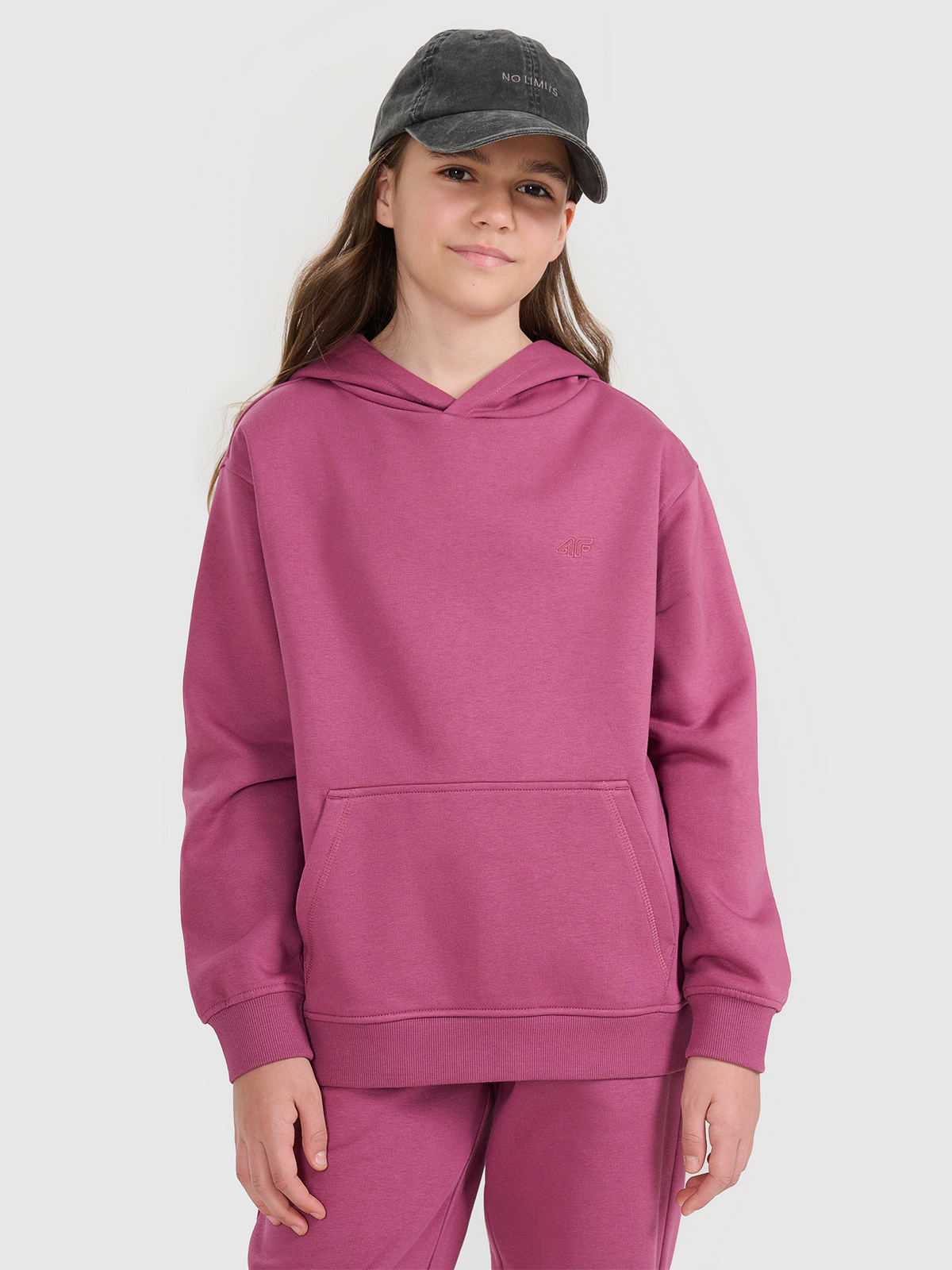 Bluza dresowa nierozpinana z kapturem dziewczęca - fioletowa