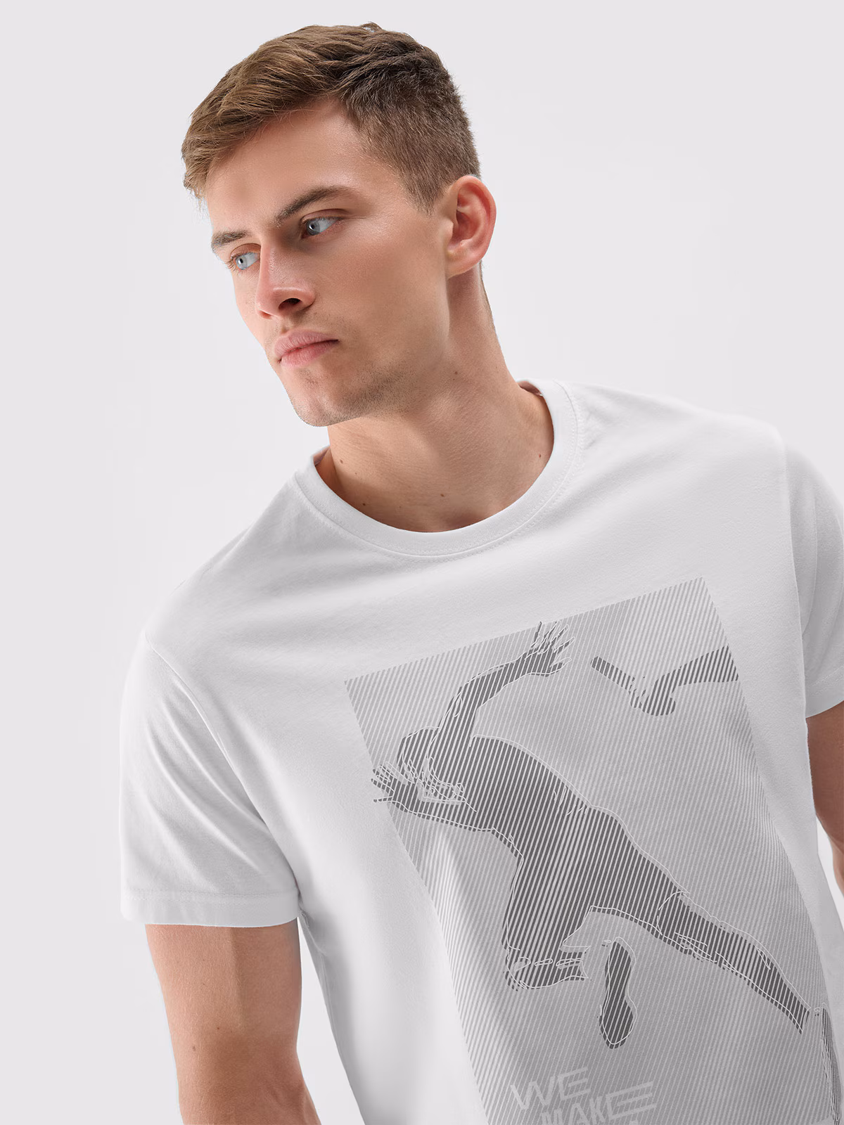 T-shirt z nadrukiem regular męski - szary