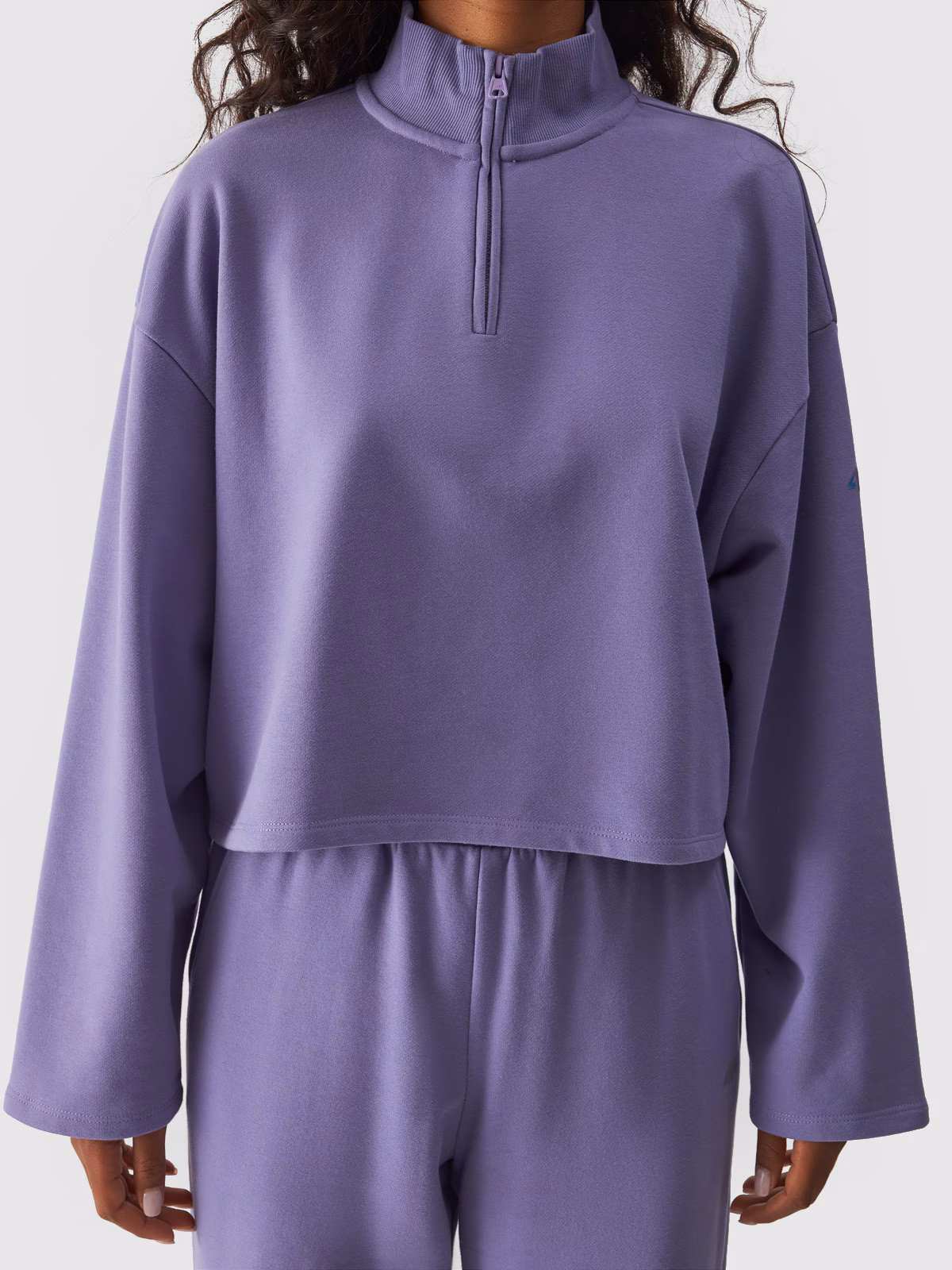 Bluza dresowa cropped nierozpinana bez kaptura damska - fioletowa
