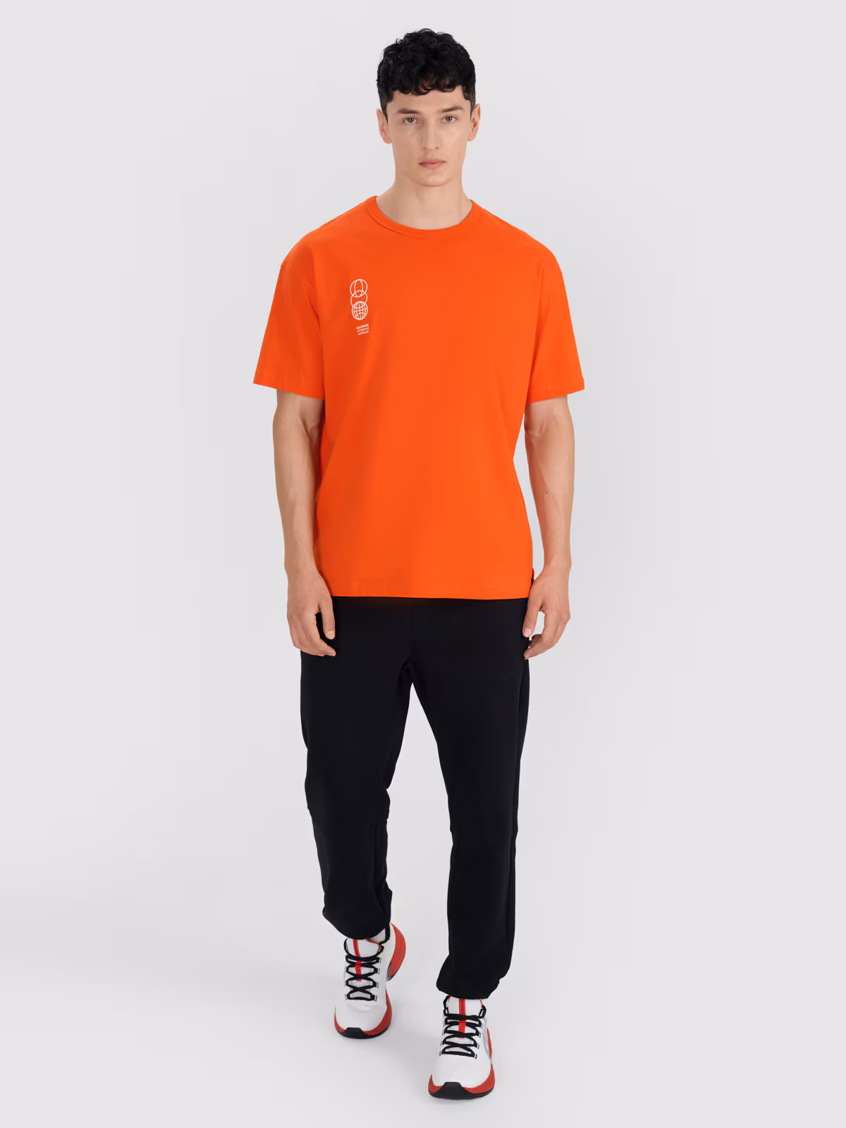 T-shirt oversize z nadrukiem męski - pomarańczowy