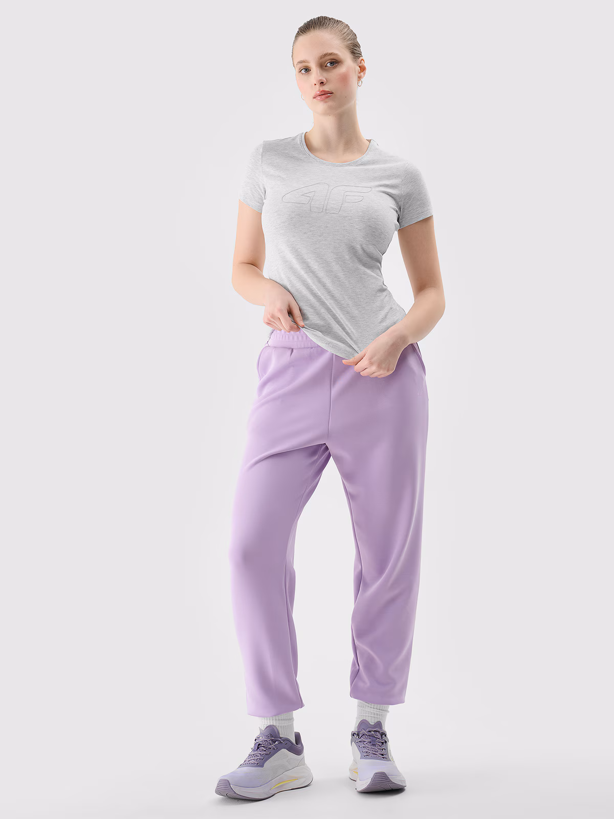 T-shirt slim z nadrukiem damski - niebieski