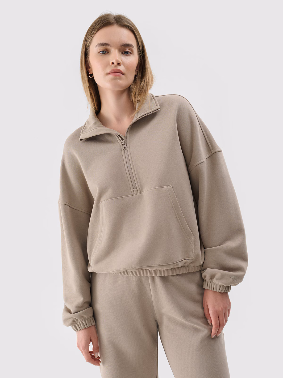 Bluza dresowa bez kaptura damska - beżowa