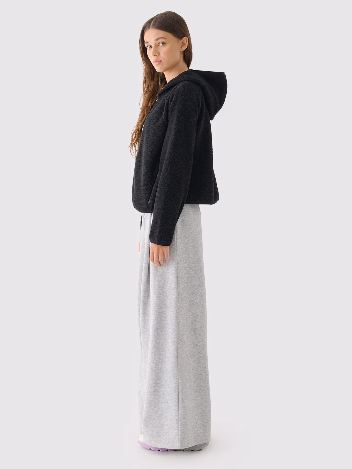 Polar sherpa z kapturem damski - czarny