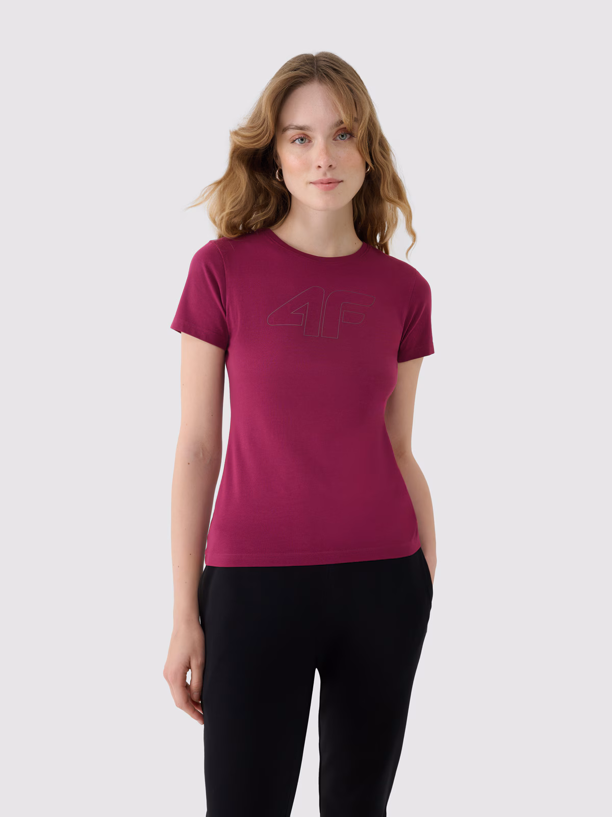 T-shirt slim z nadrukiem damski - fioletowy