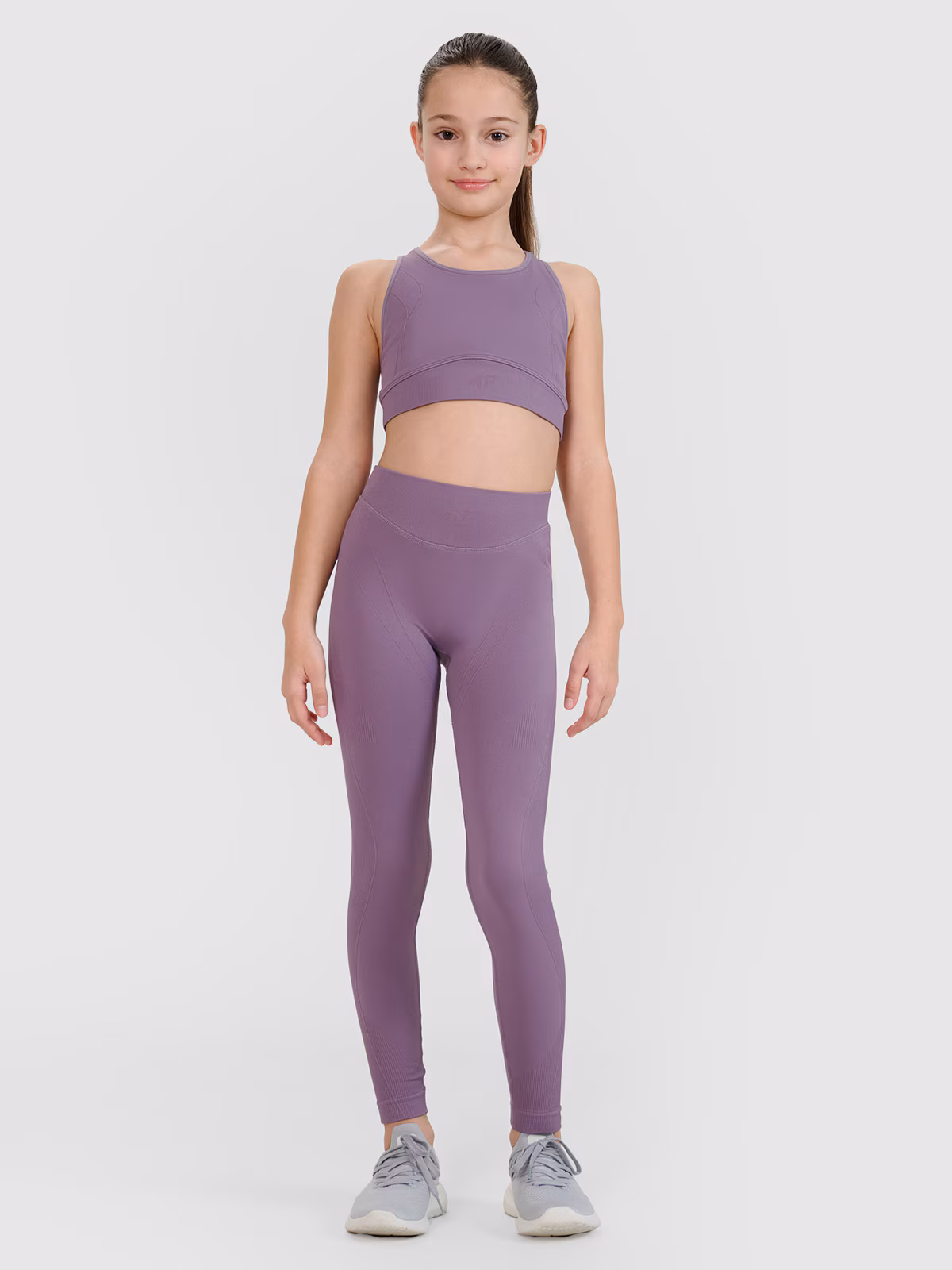 Legginsy sportowe szybkoschnące dziewczęce 4F JUNIOR x Anna Lewandowska - fioletowe