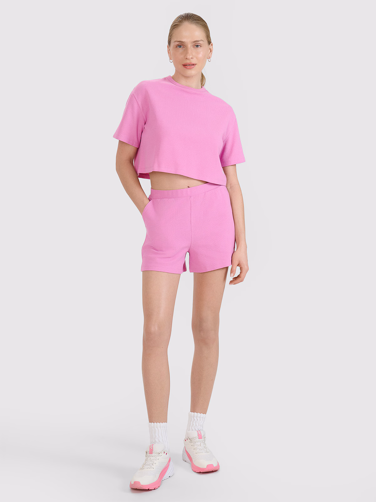 Spodenki dresowe z waflowej dzianiny damskie - białe