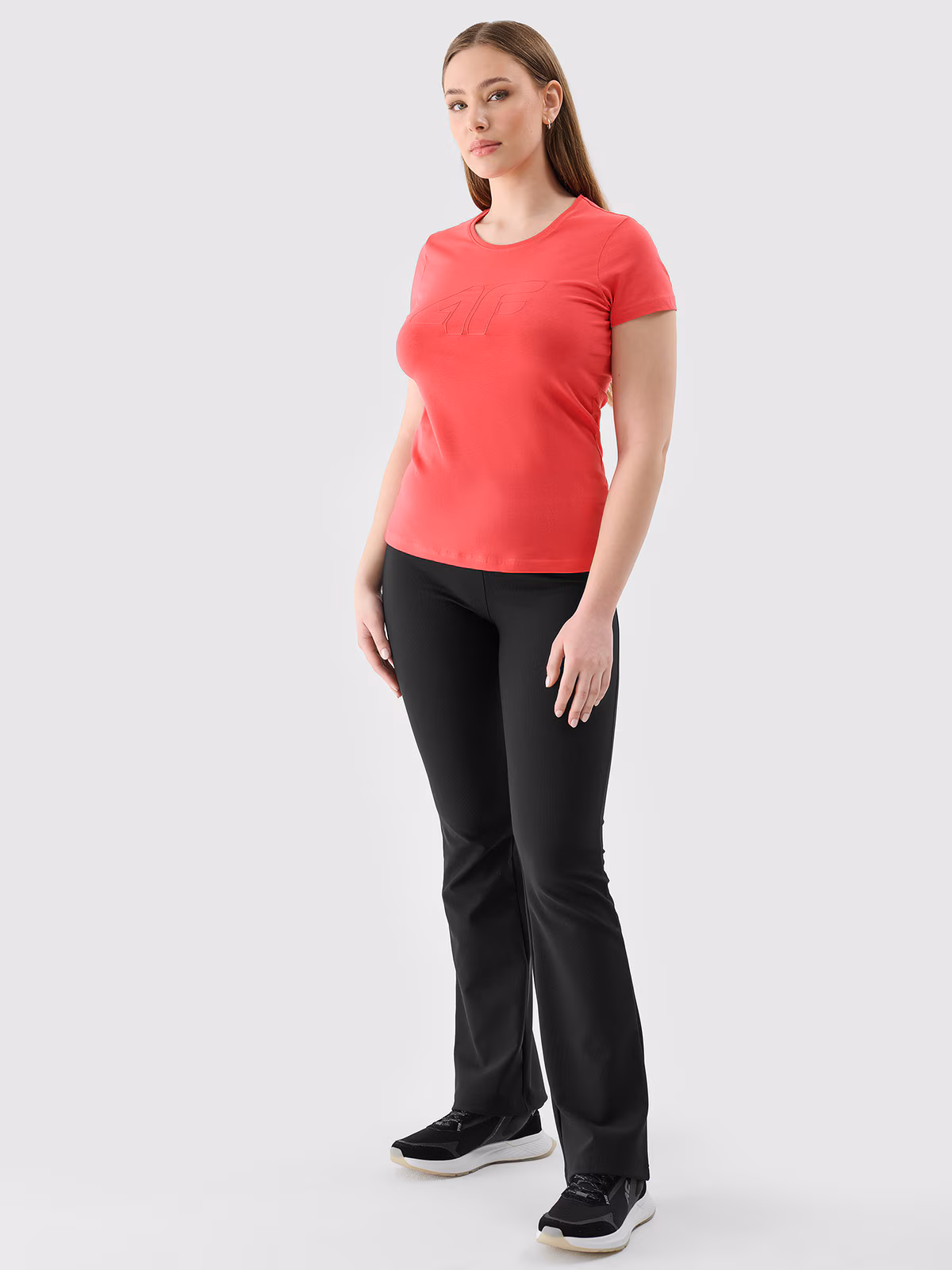 T-shirt slim z nadrukiem damski - niebieski