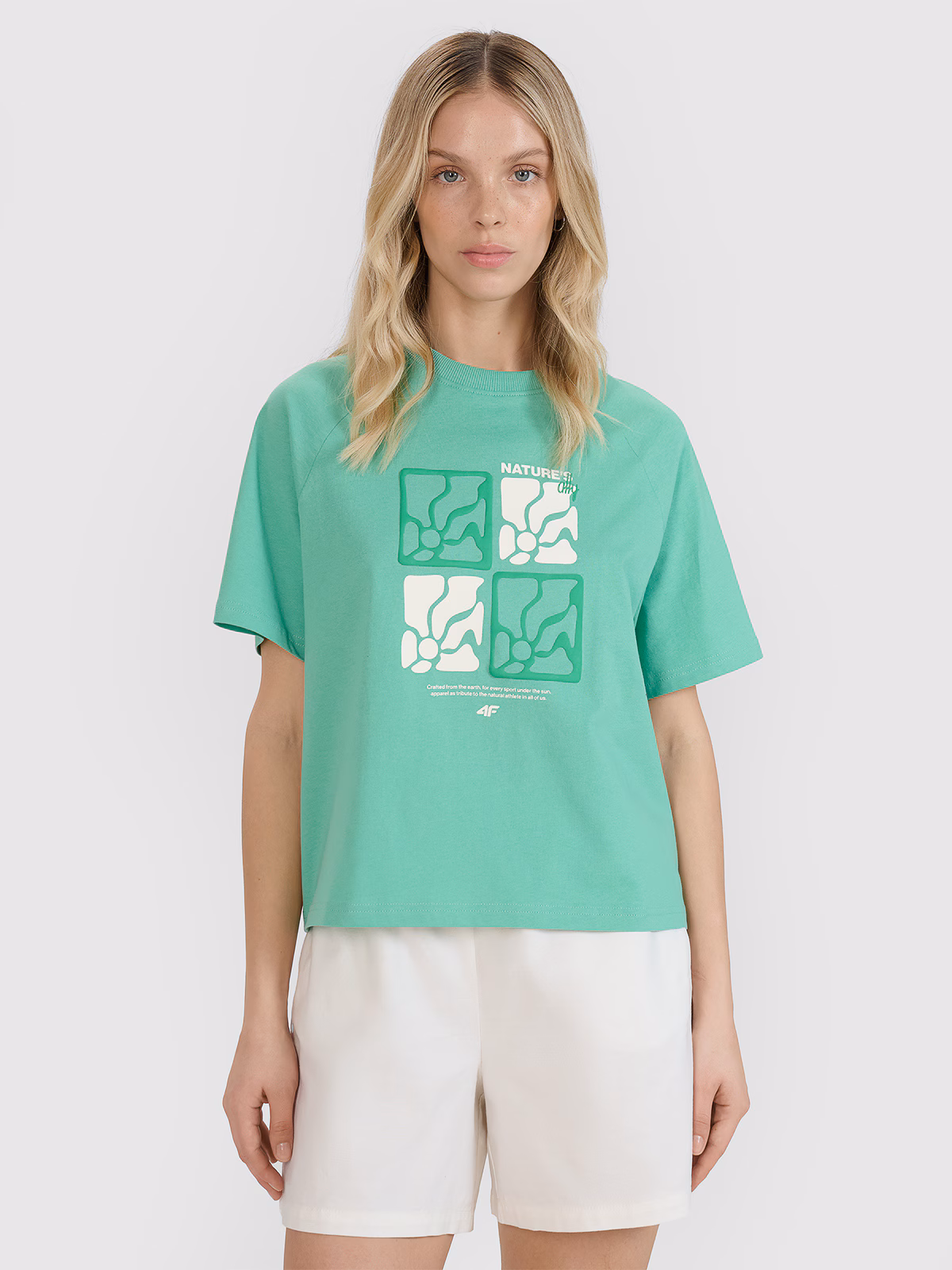 T-shirt oversize z nadrukiem damski - zielony