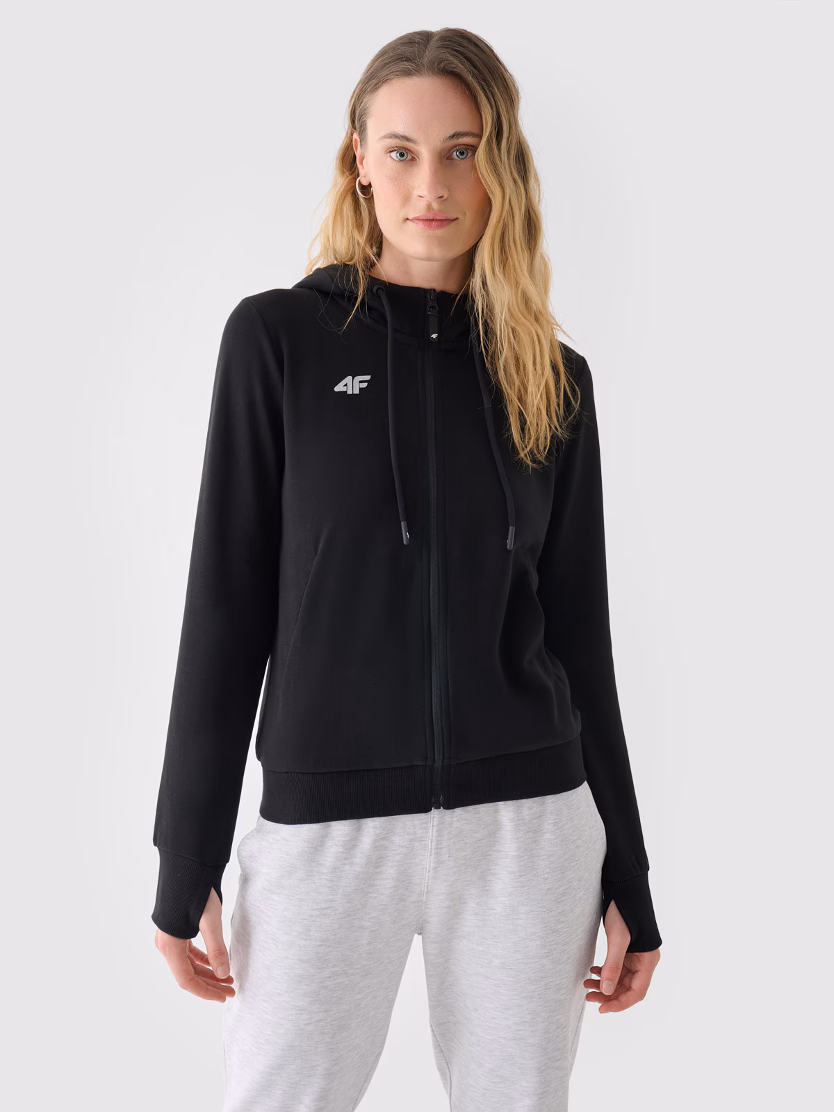 Bluza dresowa rozpinana z kapturem damska - czarna