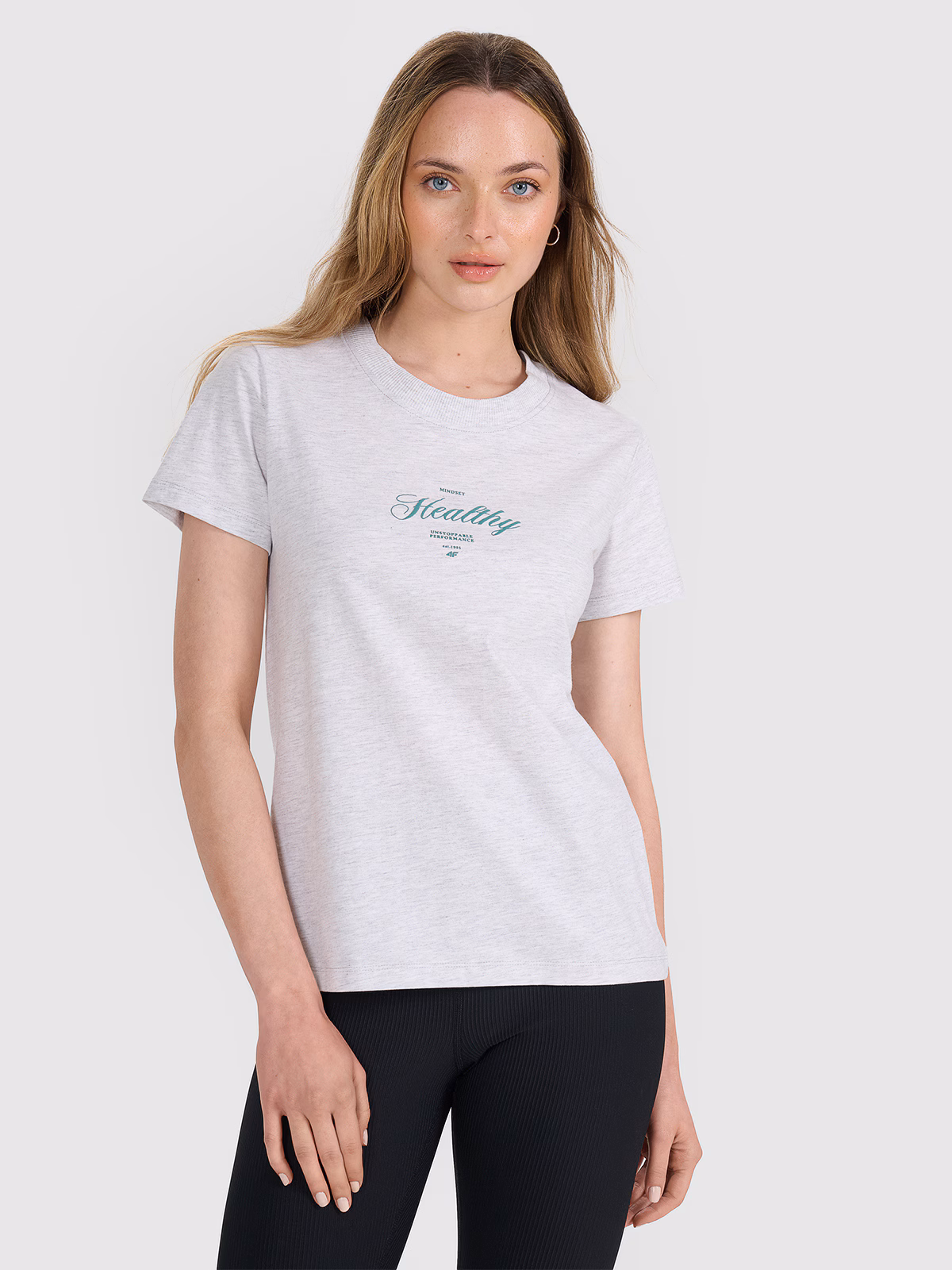 T-shirt regular z nadrukiem damski - biały