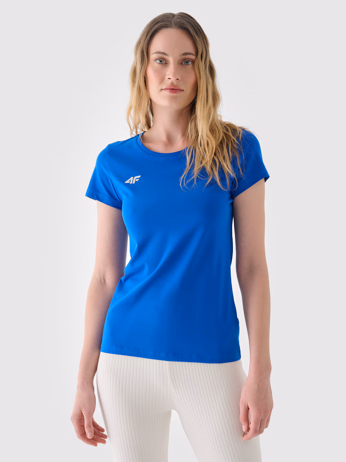 T-shirt slim gładki damski - niebieski