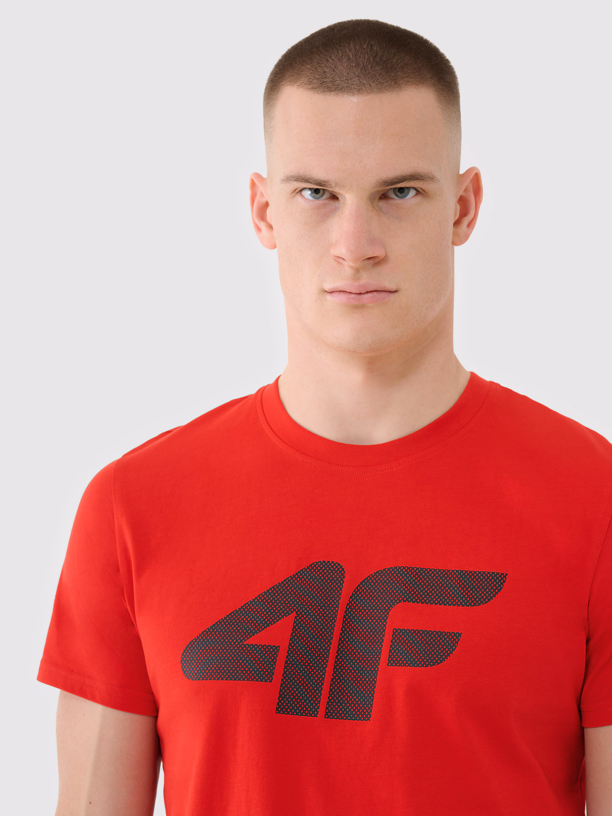 T-shirt regular z nadrukiem męski - czerwony