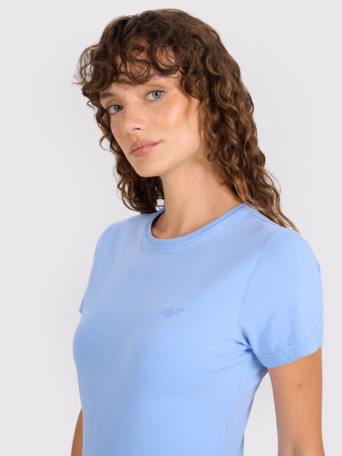 T-shirt slim gładki damski - różowy