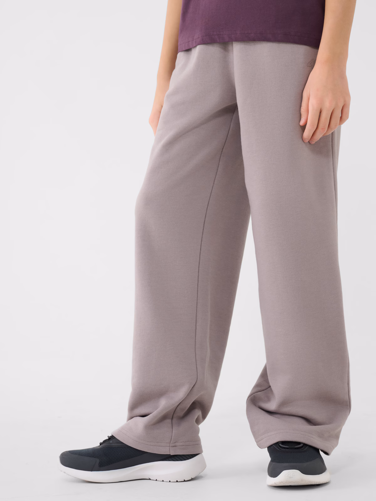 Spodnie dresowe z szerokimi nogawkami dziewczęce - beżowe