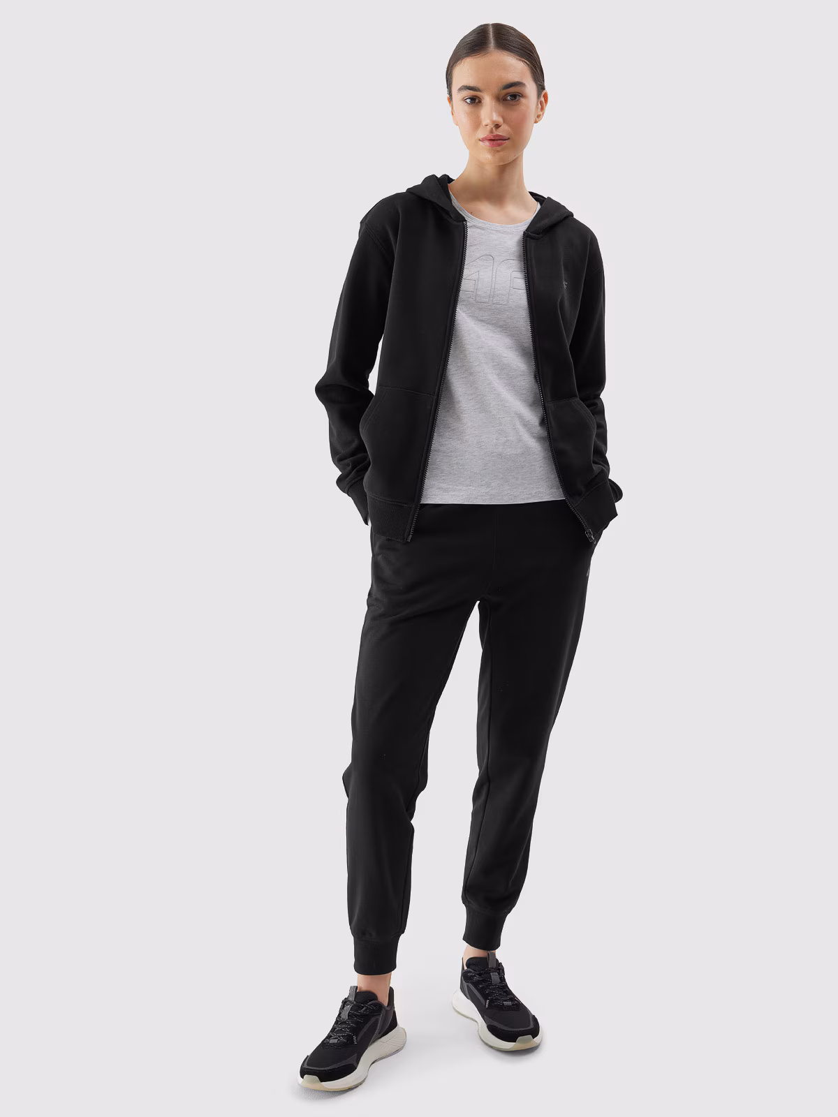 Bluza dresowa rozpinana z kapturem damska - czarna