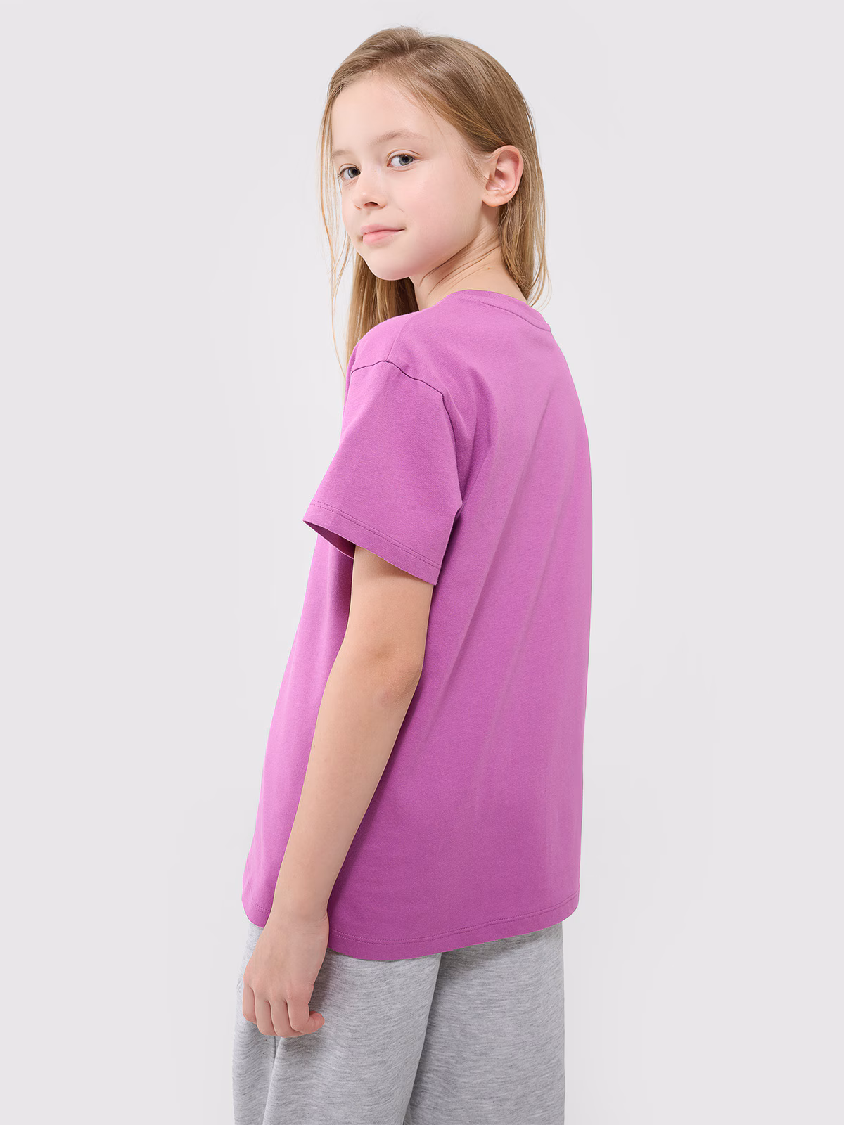 T-shirt oversize gładki dziewczęcy - różowy