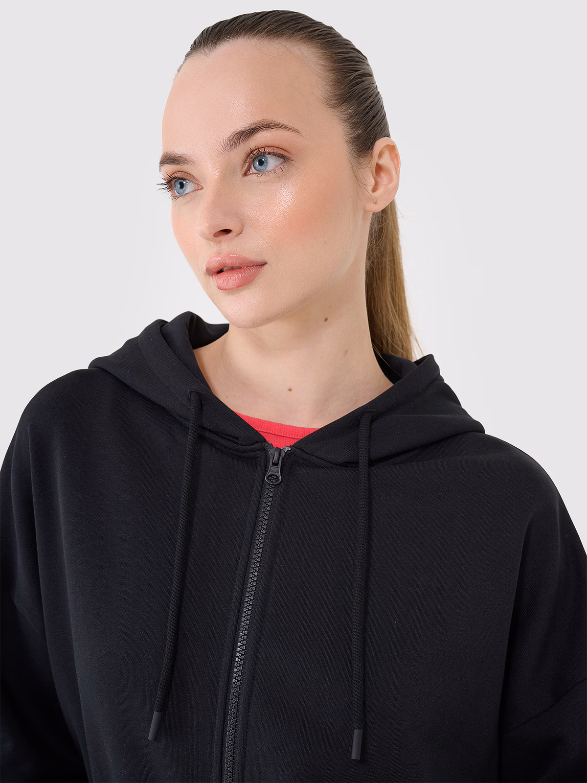 Bluza dresowa rozpinana z kapturem damska - czarna